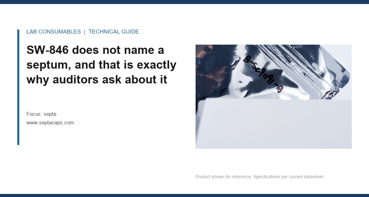 SW-846 does not name a septum, and that is exactly why auditors ask about it