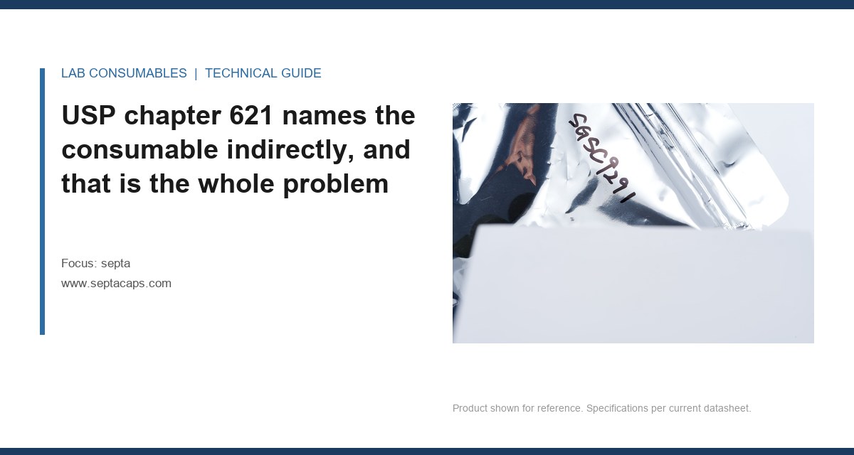 USP chapter 621 names the consumable indirectly, and that is the whole problem